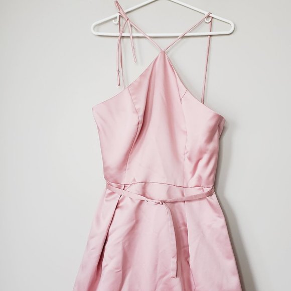 GATHER & GOWN Pink Satin Bridesmaid Formal A-Line Dress - Picture 4 of 15